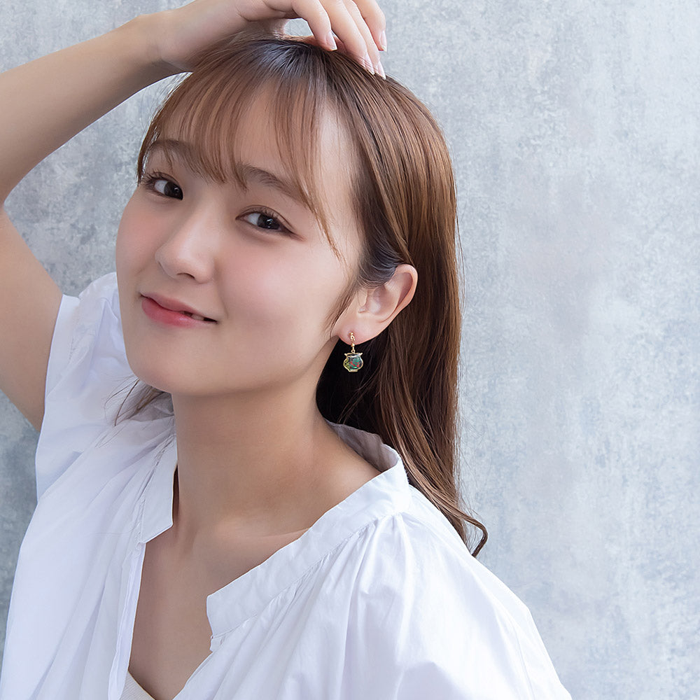 ピアス ニッケルフリー メタル 朝顔 ワイヤー フラワー 花 金魚 金魚鉢 ドロップ クリア カラー ビーズ アシンメトリー チタンポスト スタッドピアス