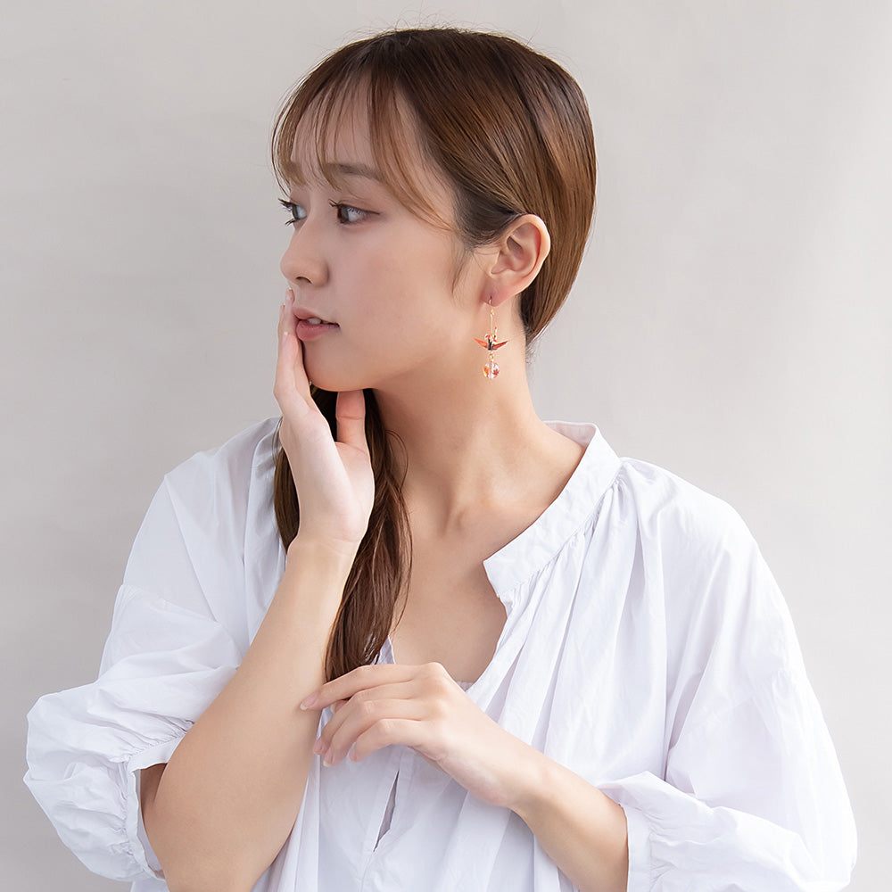 ピアス 紅葉 鶴 折り紙 フックピアス