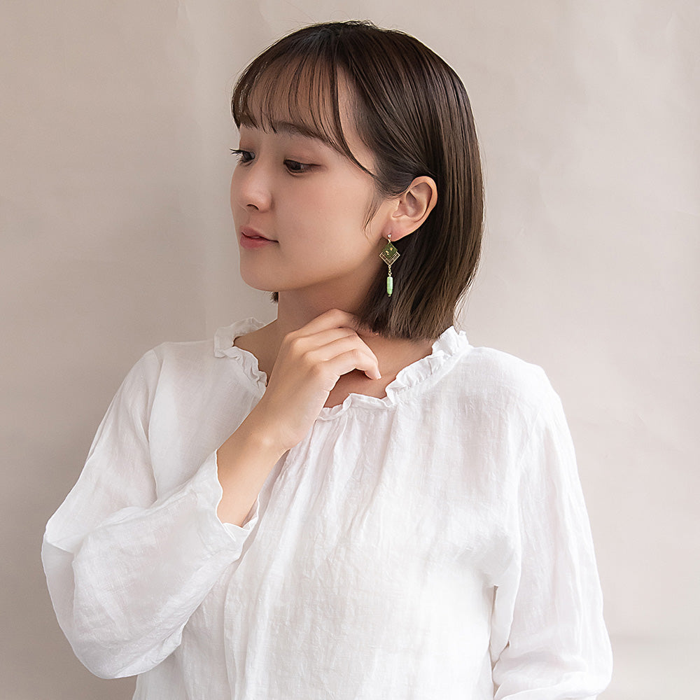 ピアス 抹茶 網代格子 マーブル ビーズ チタンポスト スタッドピアス