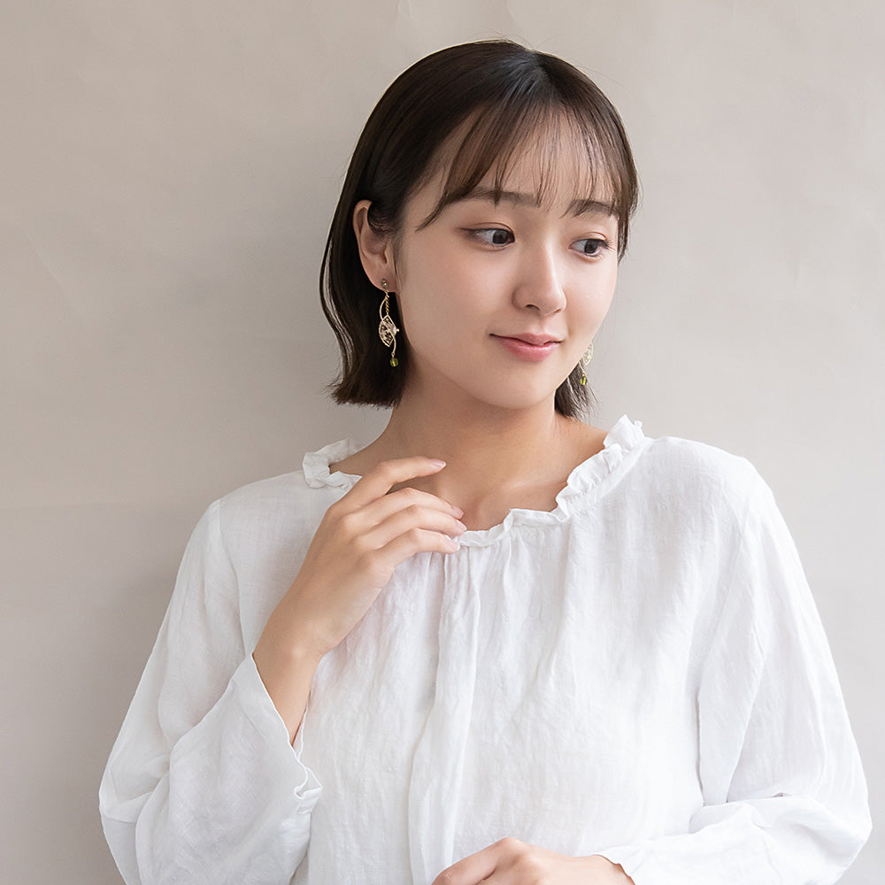 ピアス 抹茶 扇子 桜柄 チタンポスト スタッドピアス