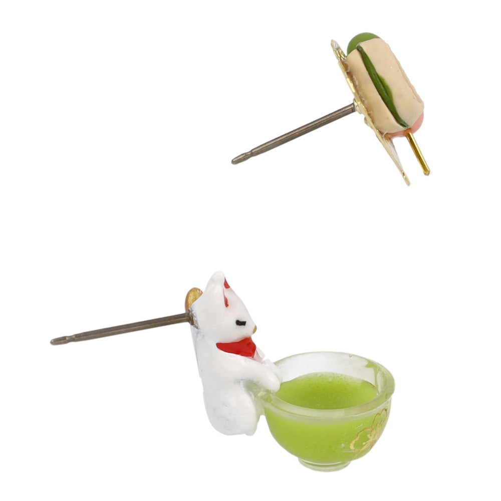 ピアス 抹茶 和菓子 扇子 桜 白狐 チタンポスト スタッドピアス