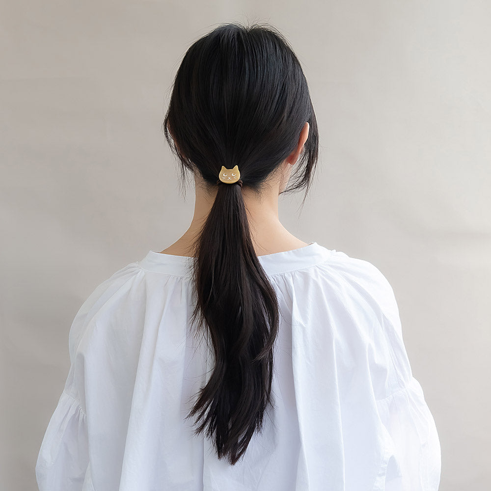 ヘアゴム フェイス ネコ マーブル ラメ ヘアポニー
