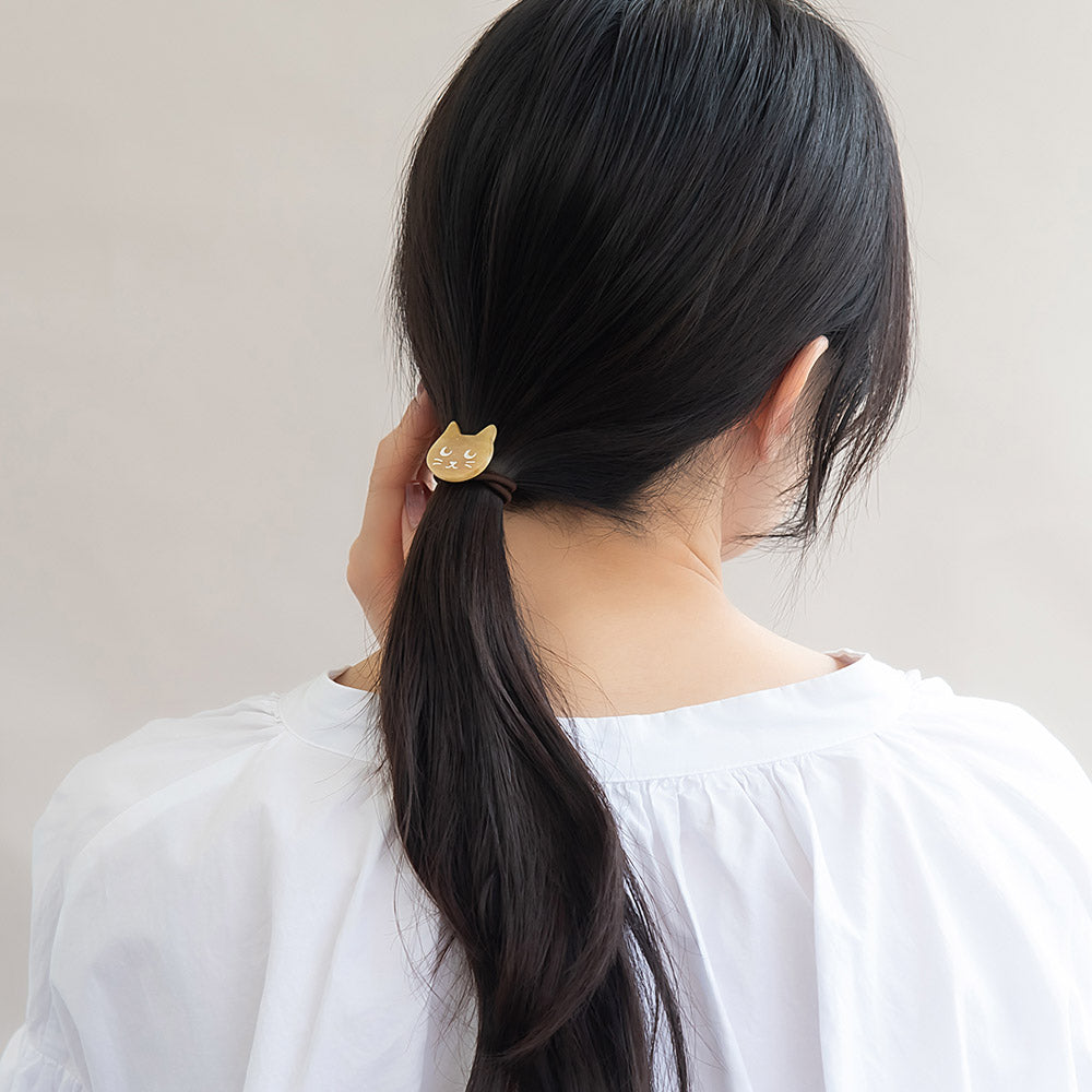ヘアゴム フェイス ネコ マーブル ラメ ヘアポニー