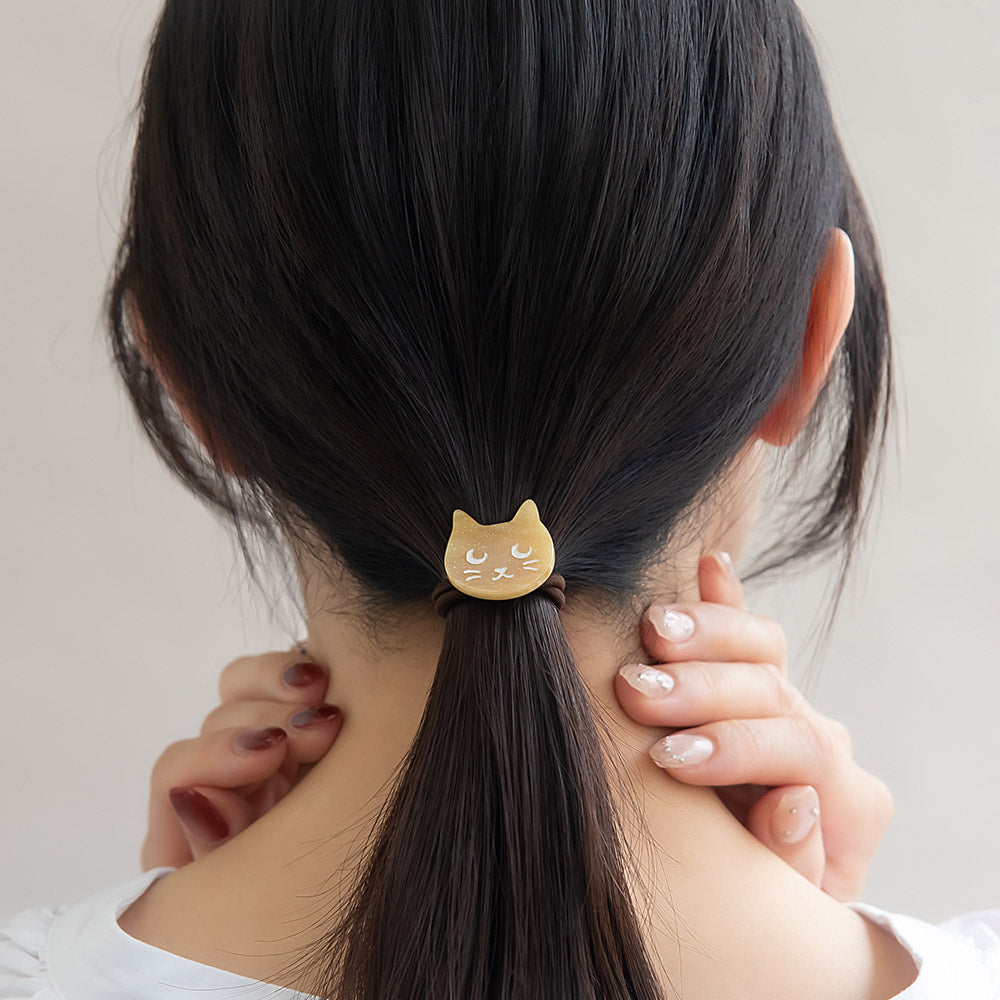 ヘアゴム フェイス ネコ マーブル ラメ ヘアポニー