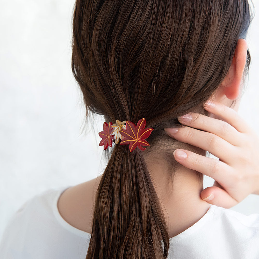ヘアゴム 紅葉 もみじ マーブル ヘアポニー