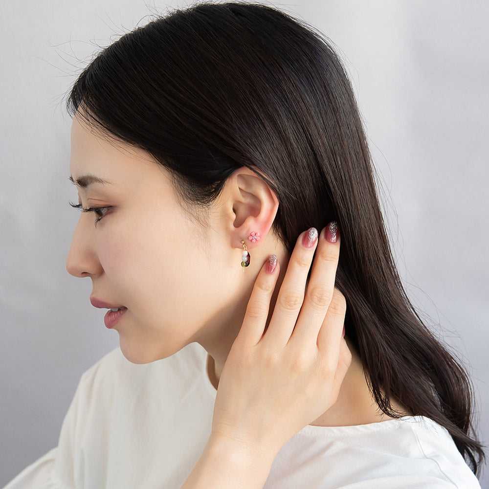 ピアス 和菓子 お花見 三色団子 お茶 花 3個セット チタンポスト スタッドピアス ドロップピアス