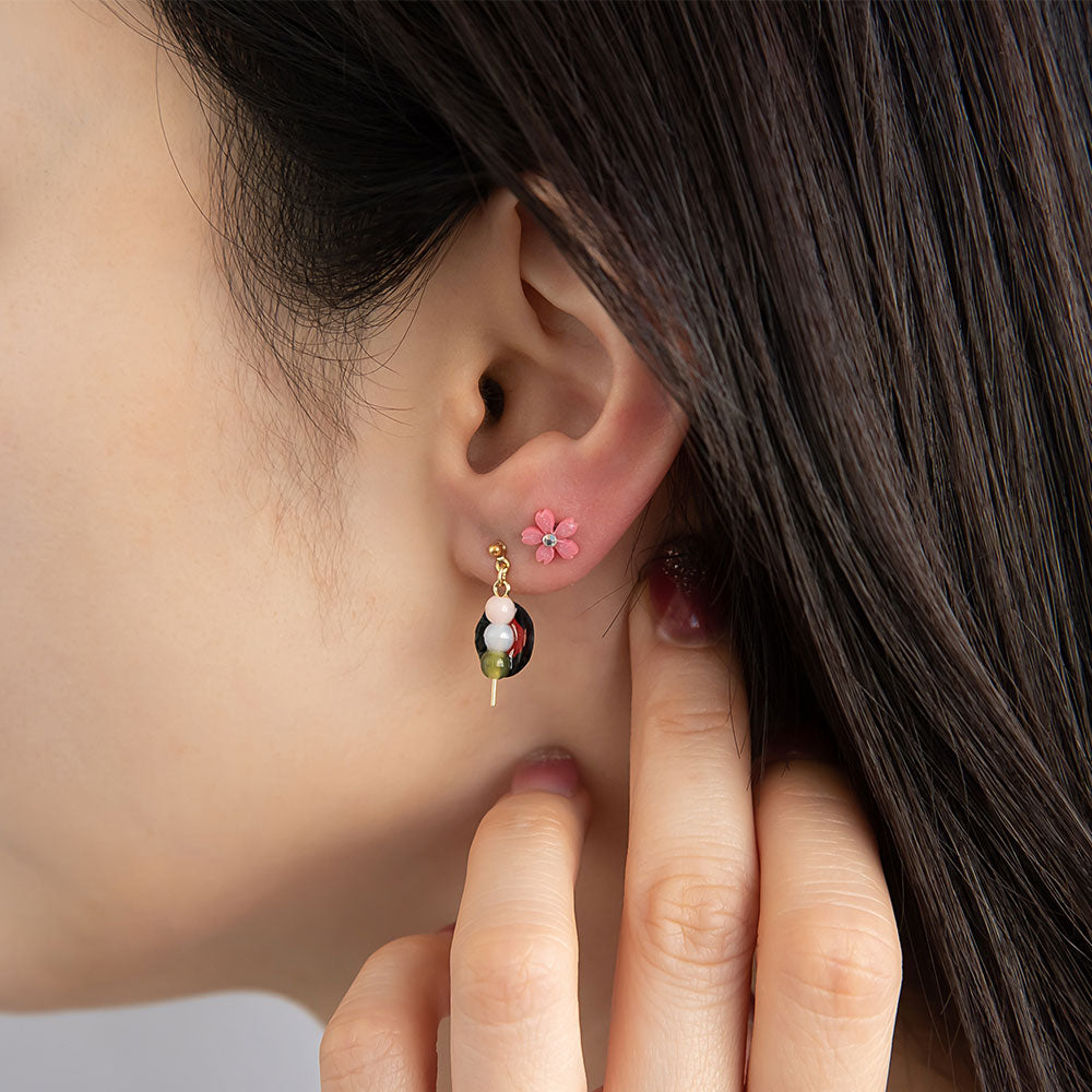 ピアス 和菓子 お花見 三色団子 お茶 花 3個セット チタンポスト スタッドピアス ドロップピアス