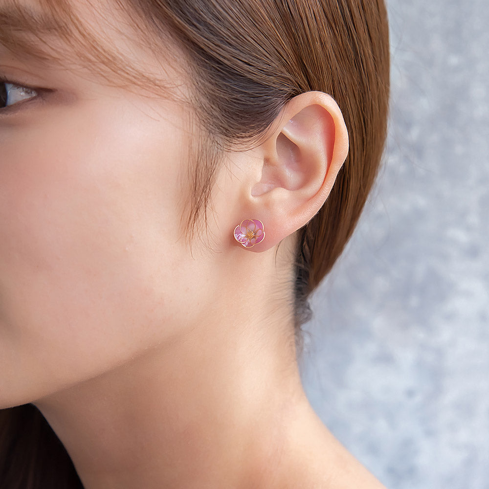 ピアス ニッケルフリー メタル 朝顔 ワイヤー フラワー 花 カラー ストーン 4個セット チタンポスト スタッドピアス