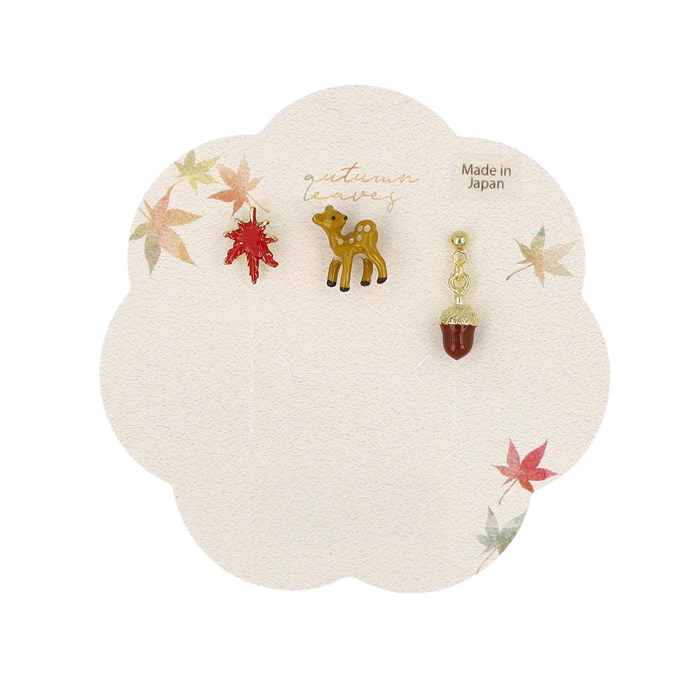 ピアス 紅葉 鹿 どんぐり 3個セット チタンポスト スタッドピアス