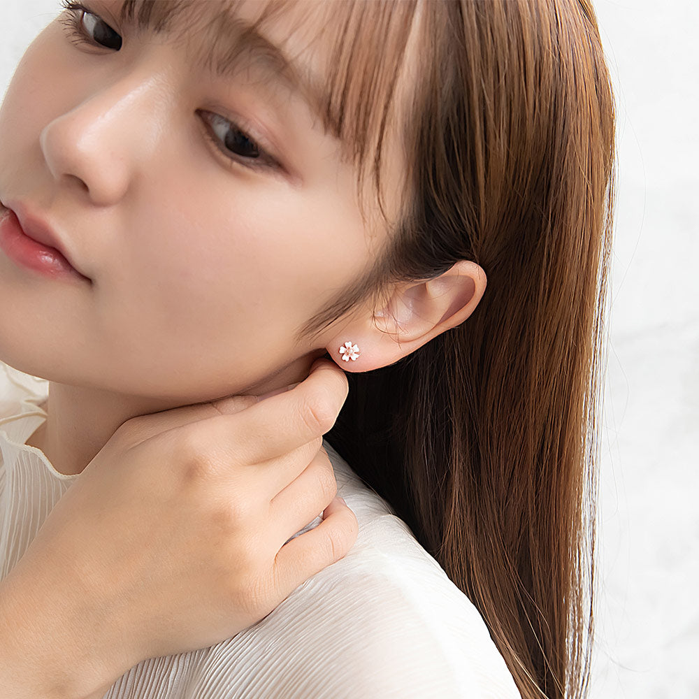 ピアス メタル 桜 パール ストーン ボール 5個セット チタンポスト スタッドピアス