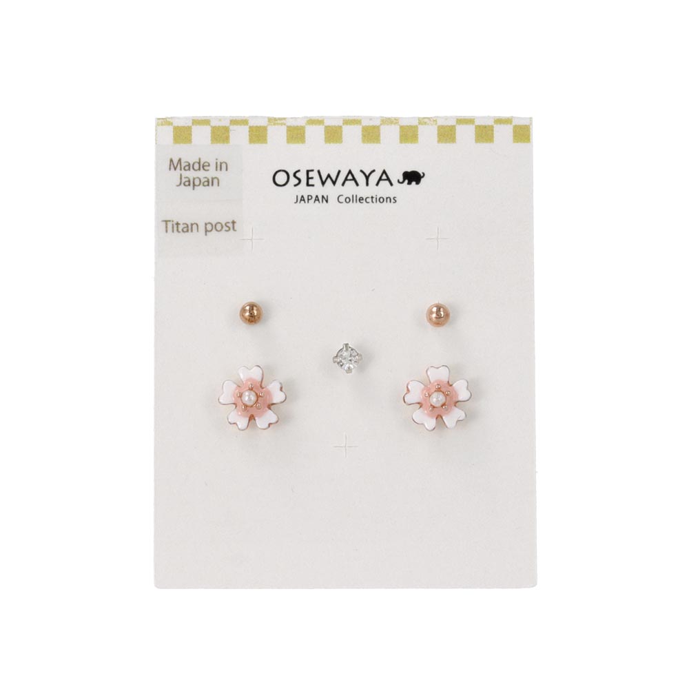 ピアス メタル 桜 パール ストーン ボール 5個セット チタンポスト スタッドピアス