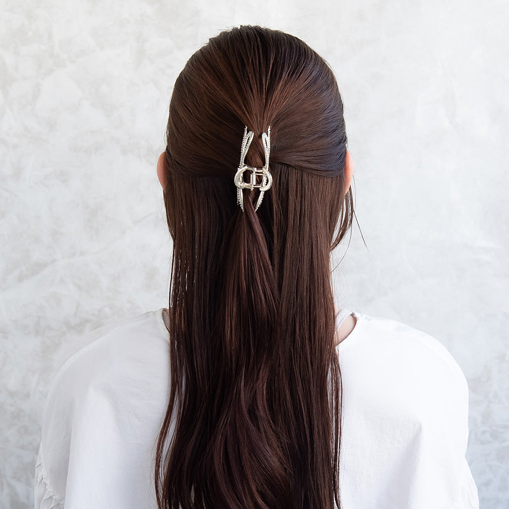 ヘアクリップ メタル リボン ミニ パール ストーン バンスクリップ
