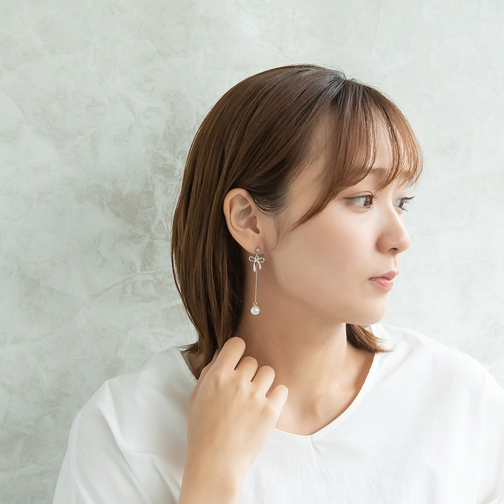 ピアス ニッケルフリー メタル リボン パール ステンレスポスト スタッドピアス