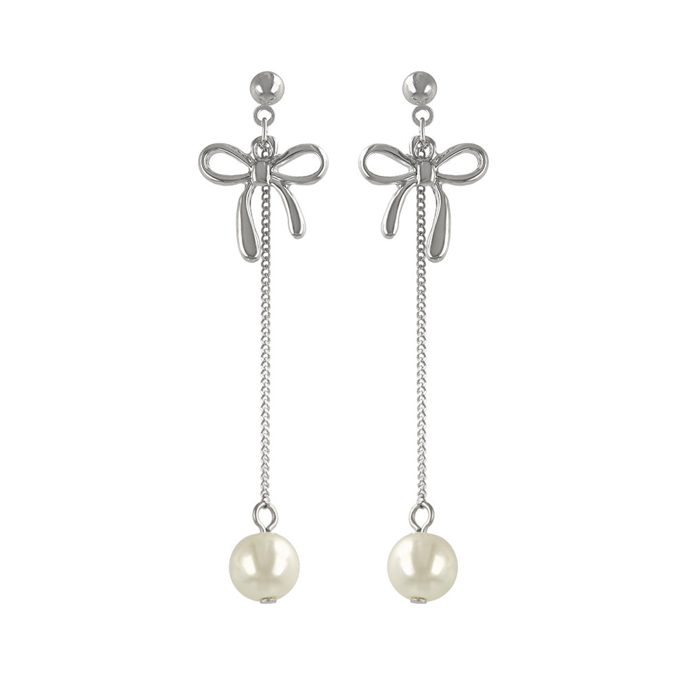 ピアス ニッケルフリー メタル リボン パール ステンレスポスト スタッドピアス