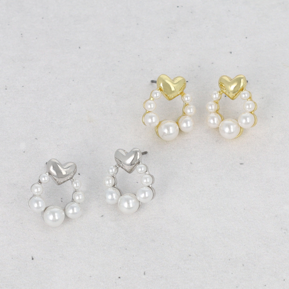 ピアス ニッケルフリー メタル ハート パール チタンポスト スタッド