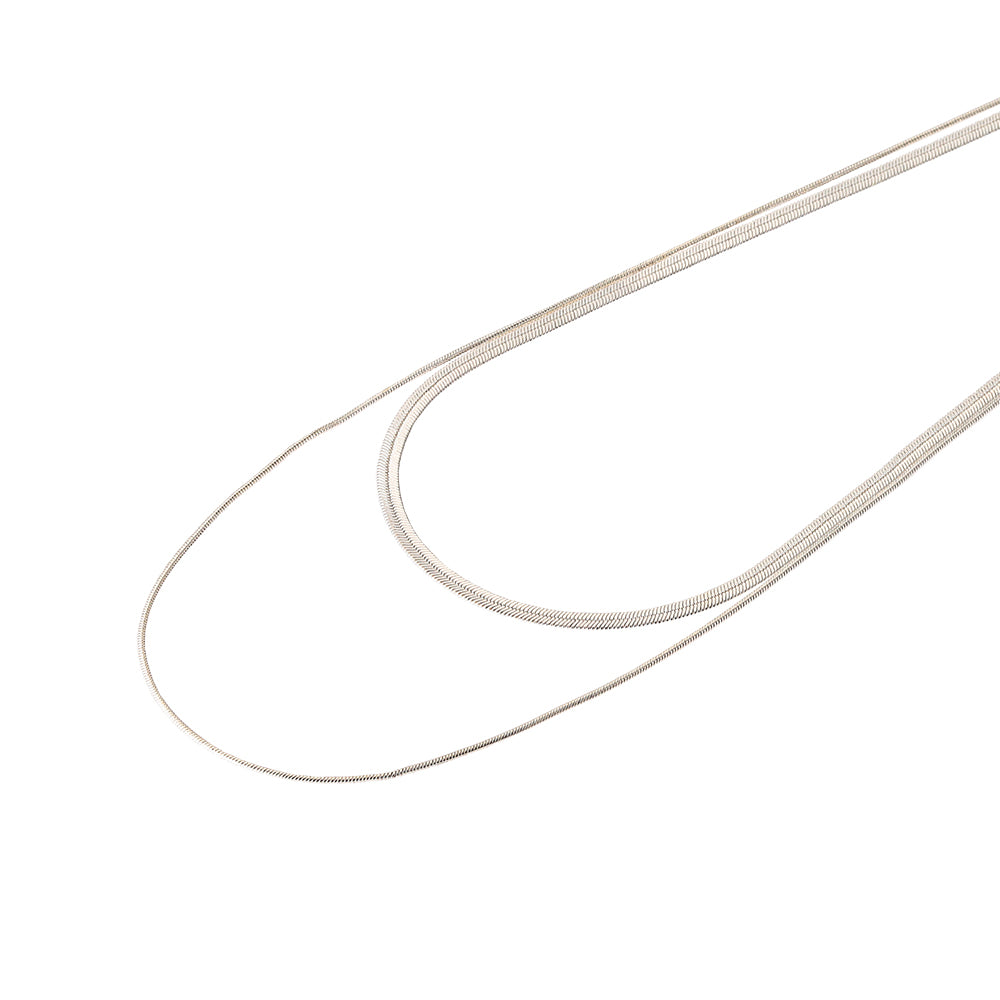 【LIMITED NUMBER】silver925 plated collection ネックレス ニッケルフリー メタル ダブル スネークチェーン マンテル レイヤード ショートネックレス オリジナル巾着付き