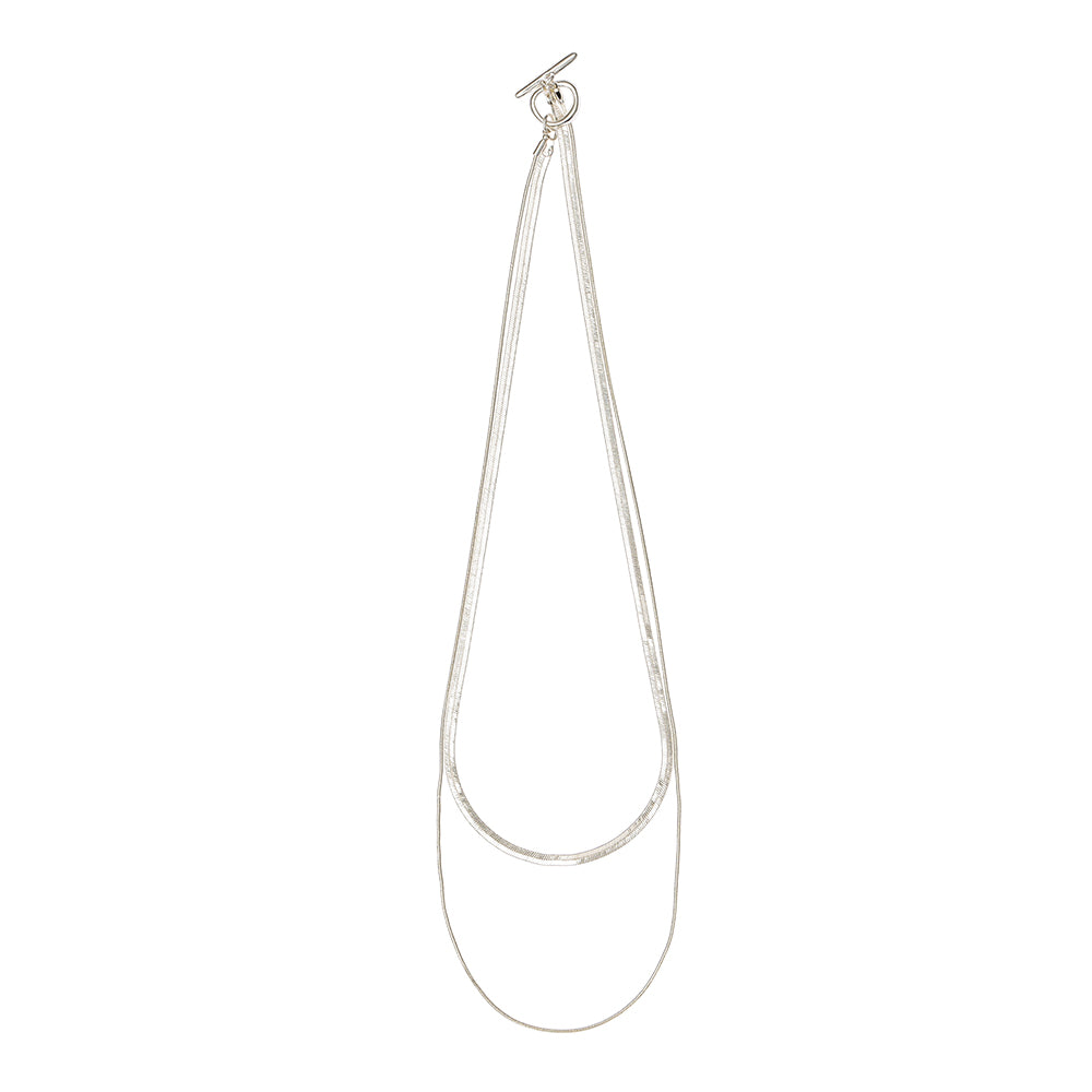 【LIMITED NUMBER】silver925 plated collection ネックレス ニッケルフリー メタル ダブル スネークチェーン マンテル レイヤード ショートネックレス オリジナル巾着付き