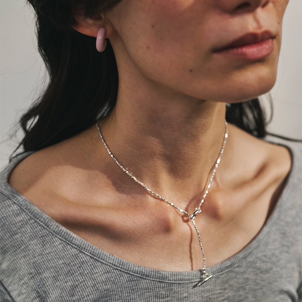【LIMITED NUMBER】silver925 plated collection ネックレス ニッケルフリー メタル スクエア ビーズ チェーン マンテル ショートネックレス オリジナル巾着付き