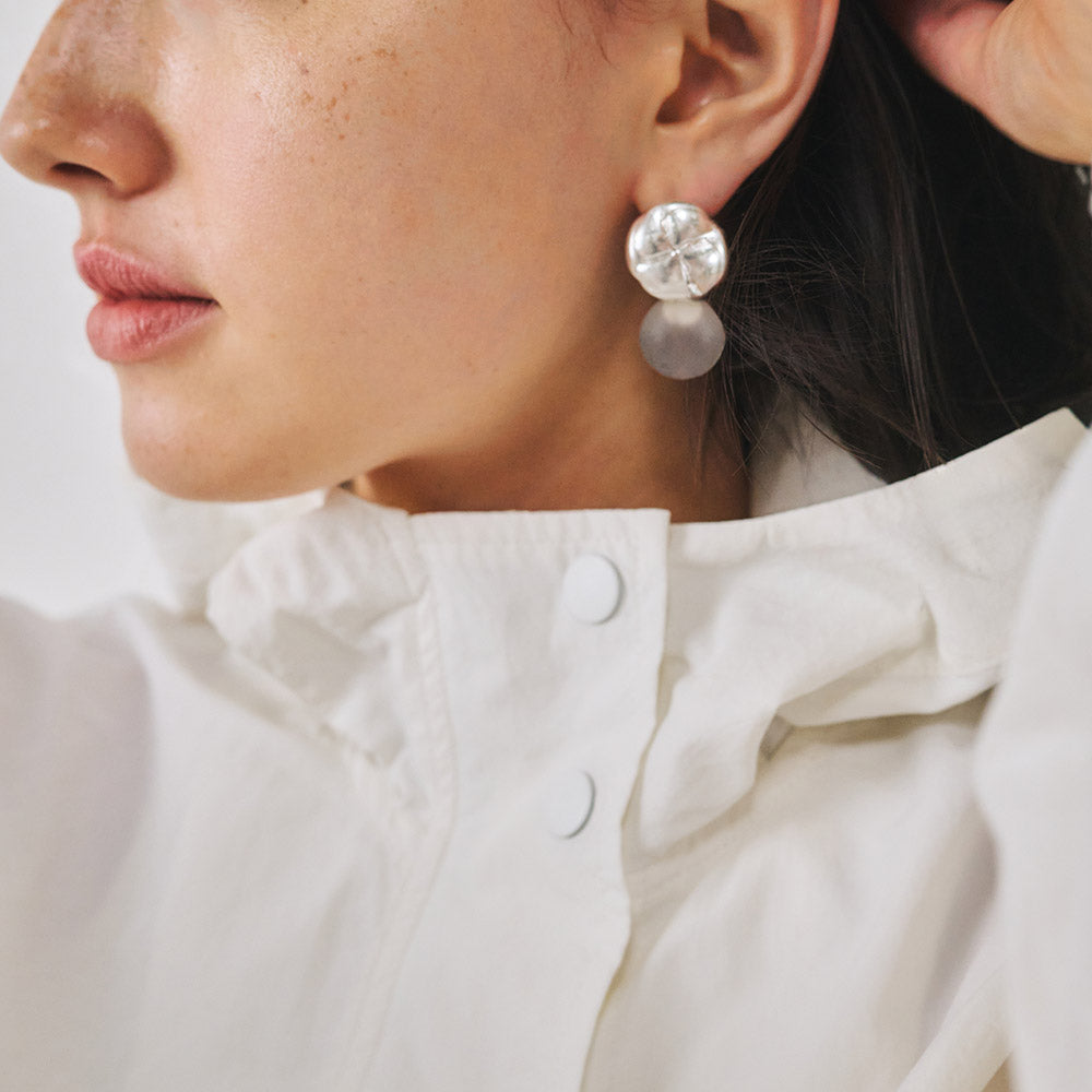【LIMITED NUMBER】MELLOW ピアス ニッケルフリー メタル マット クリア カラー ホマイカ ボタン フラワー サークル チタンポスト ドロップピアス