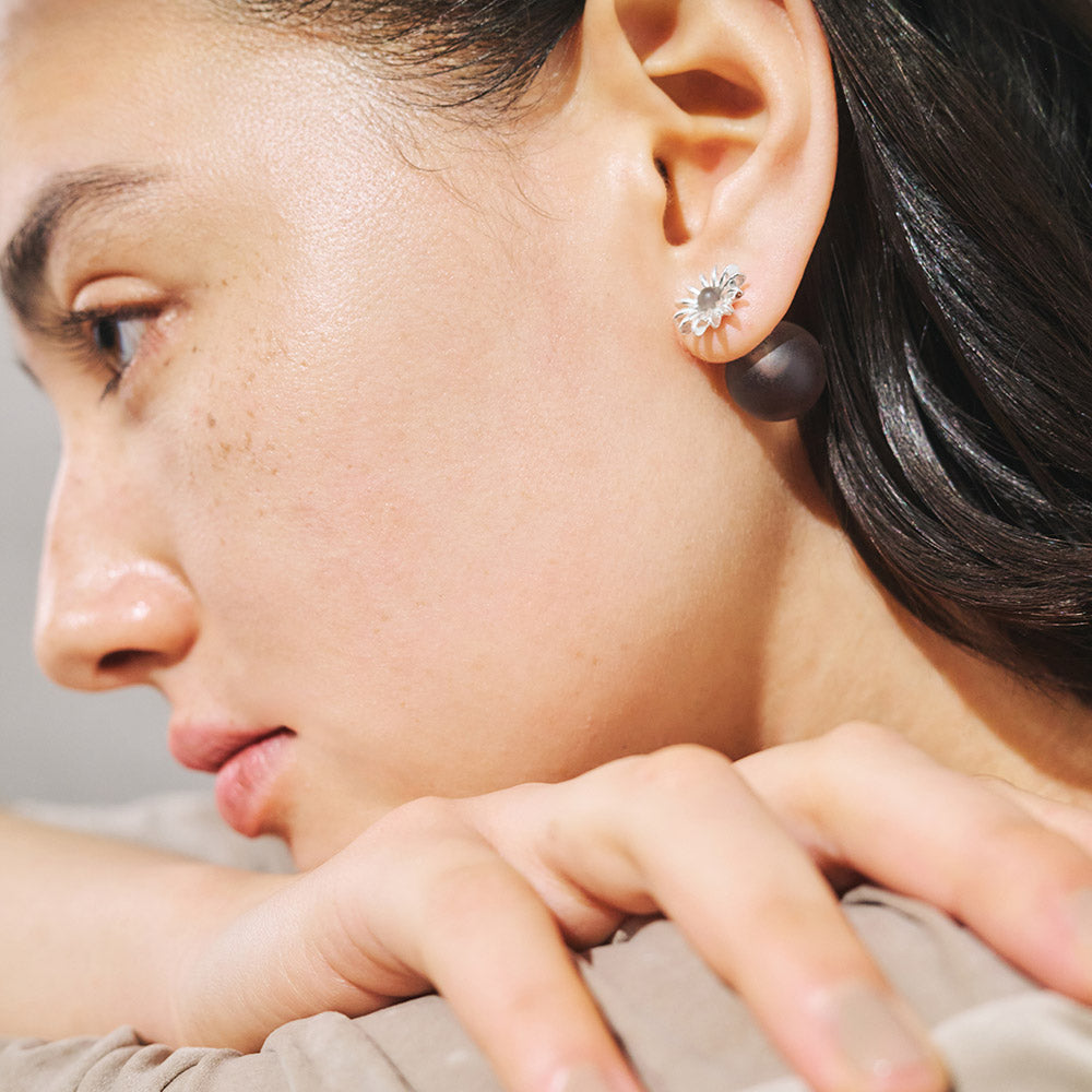 【LIMITED NUMBER】MELLOW ピアス ニッケルフリー メタル マット クリア カラー ホマイカ フラワー ボール バックキャッチ チタンポスト スタッドピアス