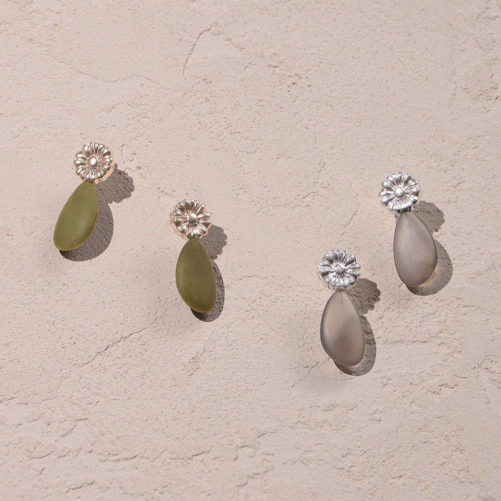 【LIMITED NUMBER】MELLOW ピアス ニッケルフリー メタル マット クリア カラー マーブル ホマイカ フラワー ドロップ チタンポスト ドロップピアス