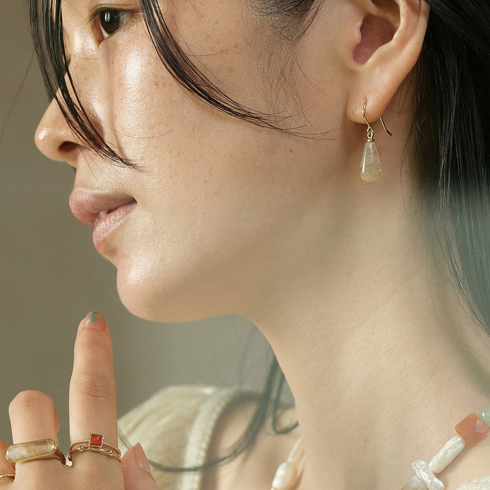 【Suu her.】ピアス ドロップ 天然石 フックピアス オリジナルクリアケース付き