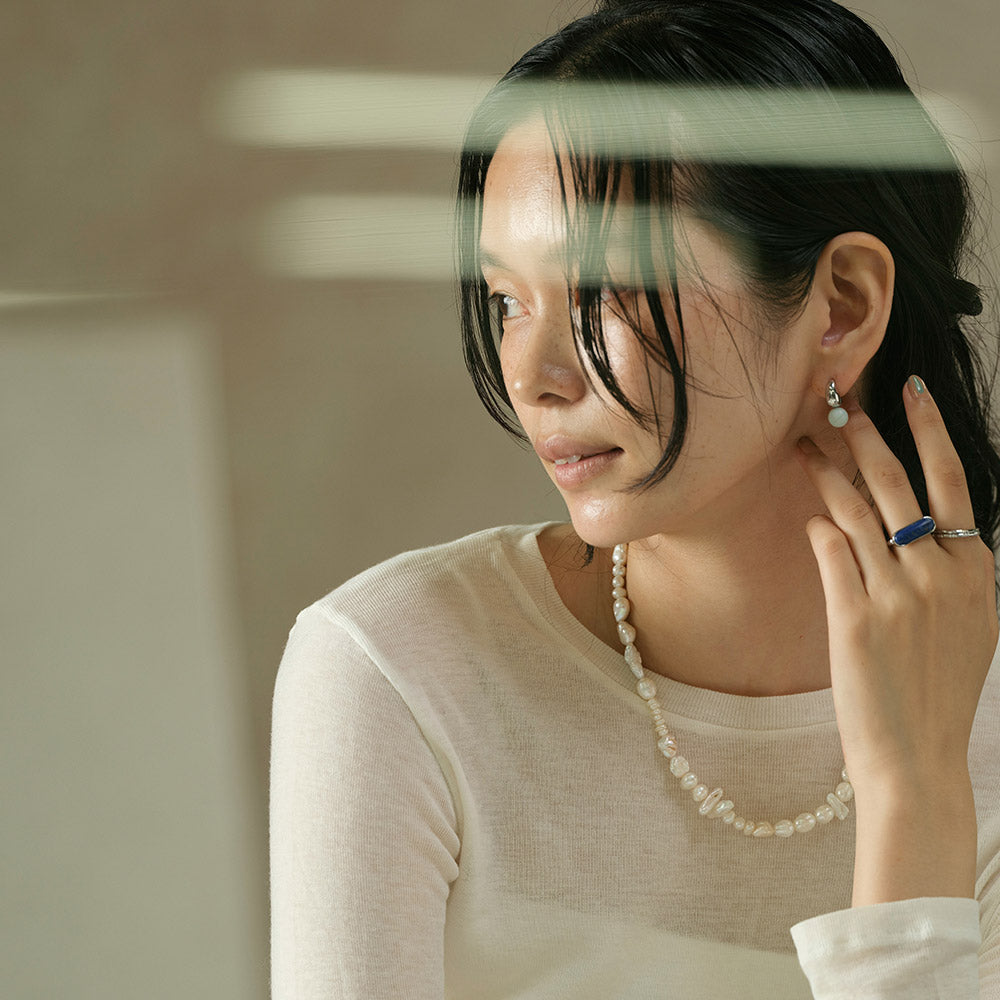 【Suu her.】ピアス ドロップ ボール 天然石 チタンポスト スタッドピアス オリジナルクリアケース付き
