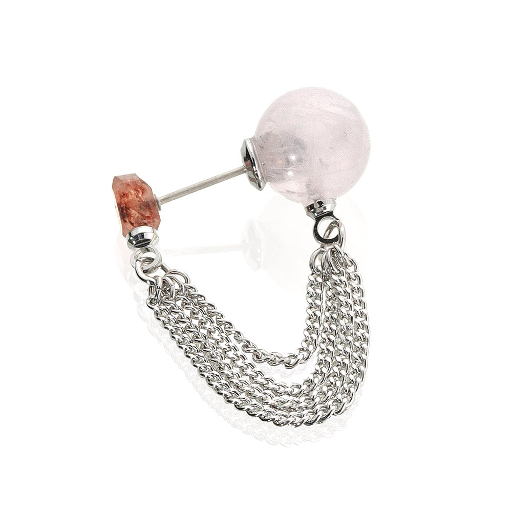 【Suu her.】ピアス 4連 チェーン ボール 天然石 チタンポスト バックキャッチ フープピアス オリジナルクリアケース付き