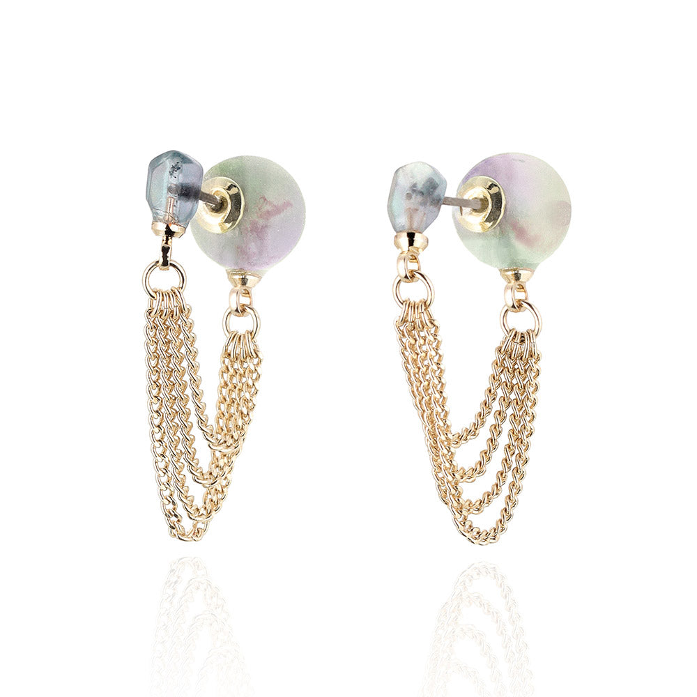 【Suu her.】ピアス 4連 チェーン ボール 天然石 チタンポスト バックキャッチ フープピアス オリジナルクリアケース付き