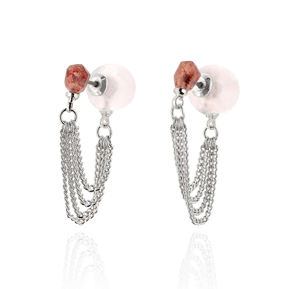 【Suu her.】ピアス 4連 チェーン ボール 天然石 チタンポスト バックキャッチ フープピアス オリジナルクリアケース付き