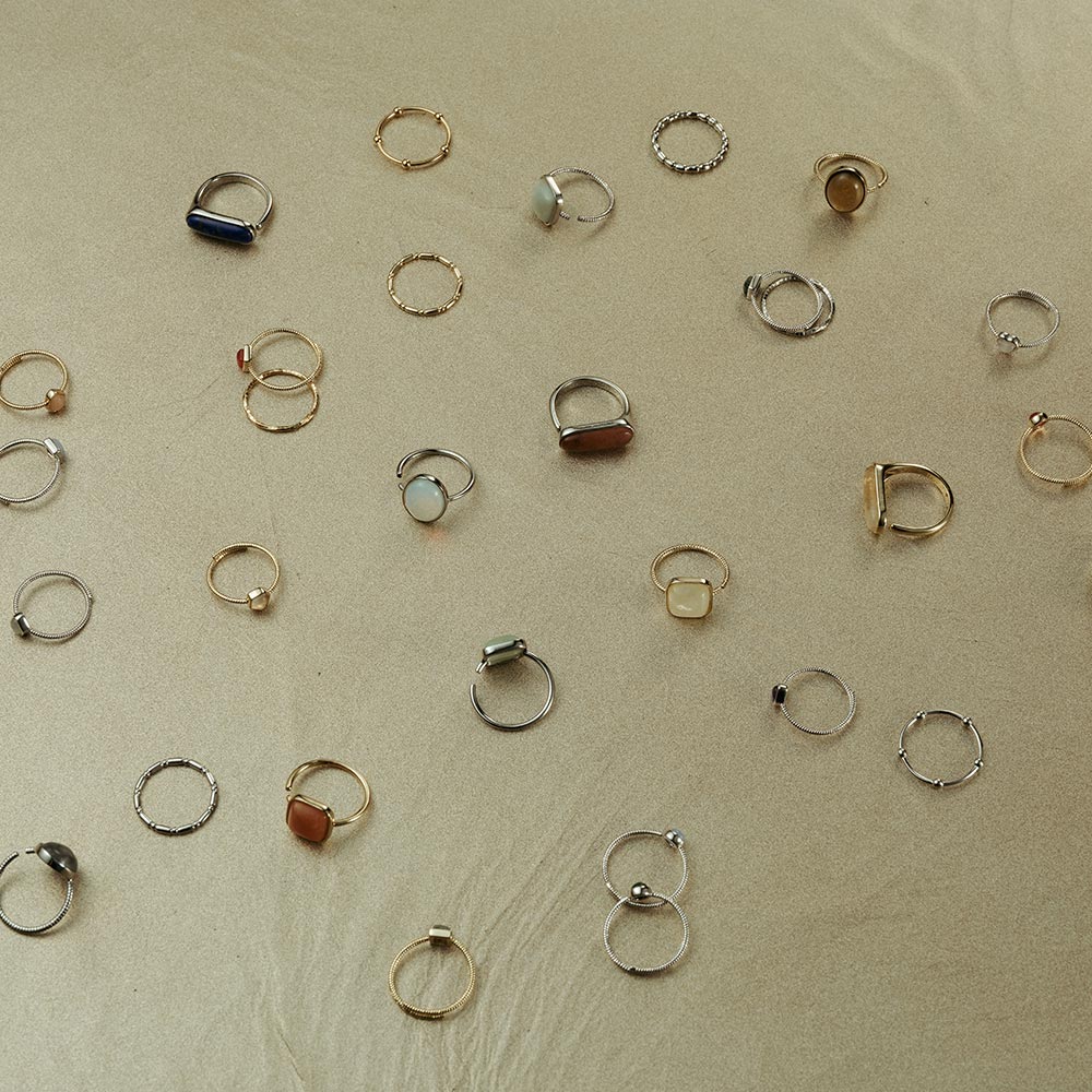 【Suu her./スーハー】リング テクスチャー ミニ サークル フレーム 天然石 フリーサイズ 指輪 オリジナルクリアケース付き