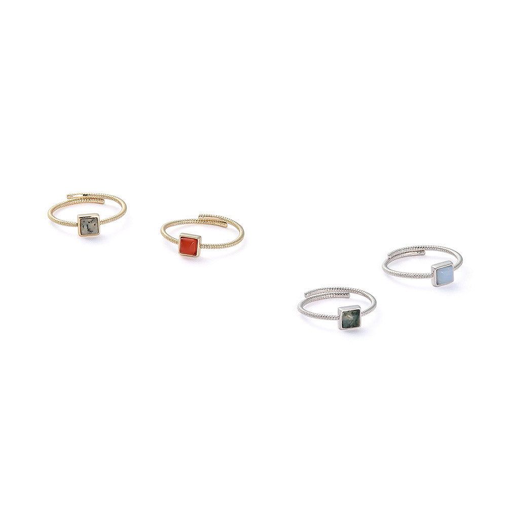 【Suu her.】リング テクスチャー ミニ スクエア フレーム 天然石 フリーサイズ 指輪 オリジナルクリアケース付き