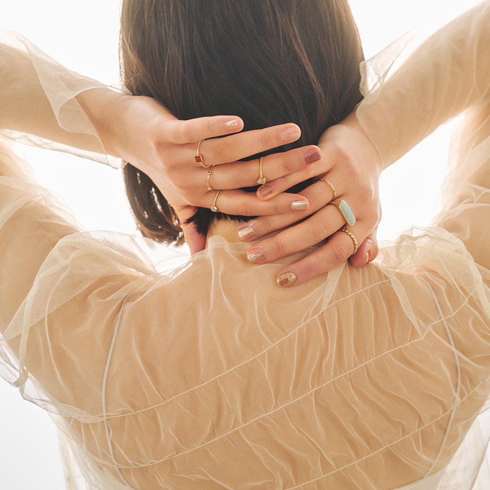 【Suu her.】リング テクスチャー ミニ スクエア フレーム 天然石 フリーサイズ 指輪 オリジナルクリアケース付き