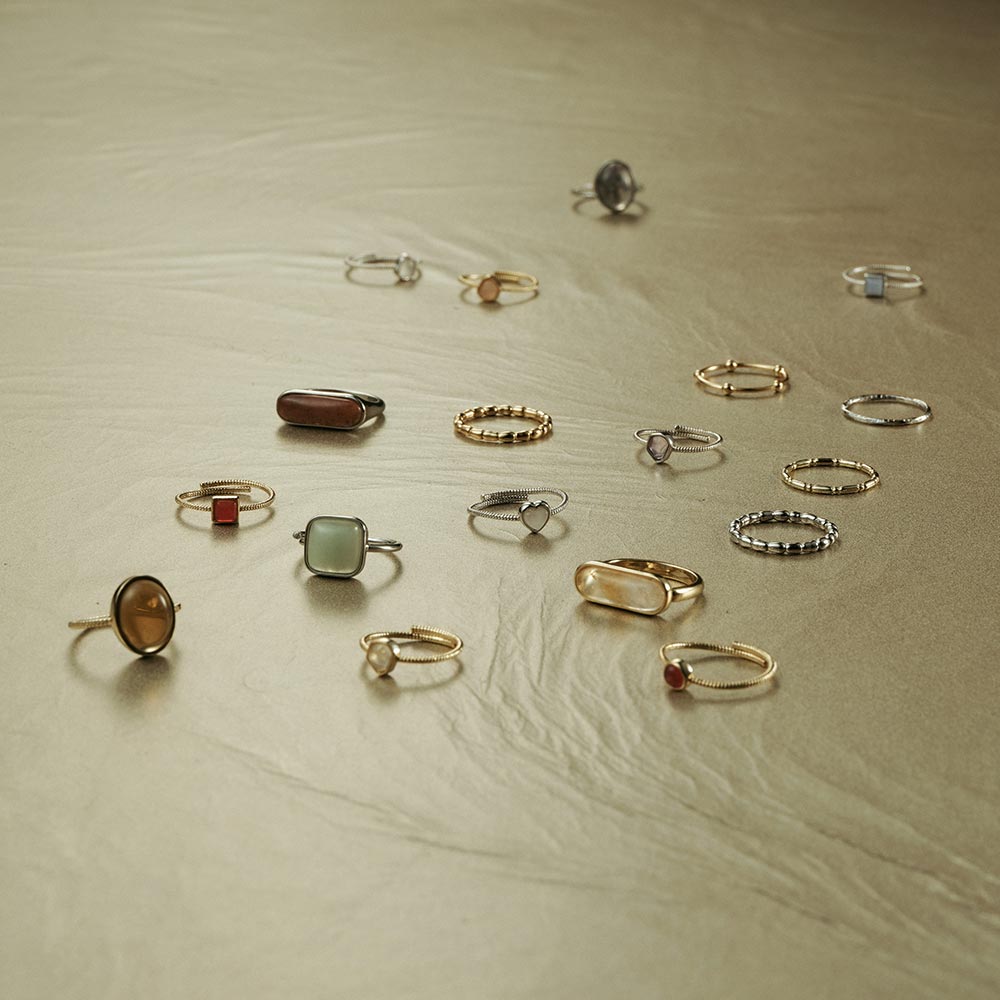 【Suu her.】リング テクスチャー ミニ スクエア フレーム 天然石 フリーサイズ 指輪 オリジナルクリアケース付き