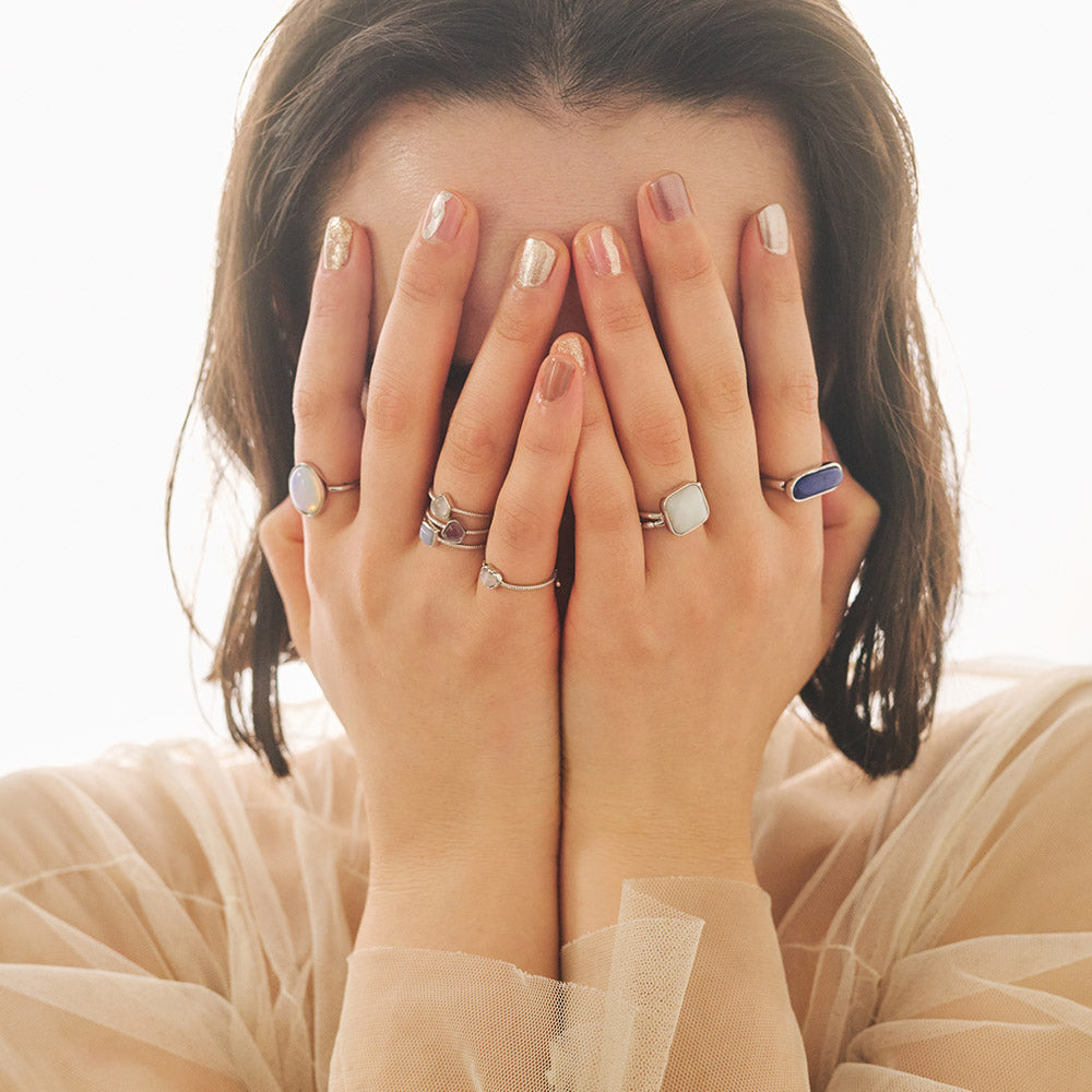 【Suu her.】リング テクスチャー ミニ ヘキサゴン フレーム 天然石 フリーサイズ 指輪 オリジナルクリアケース付き