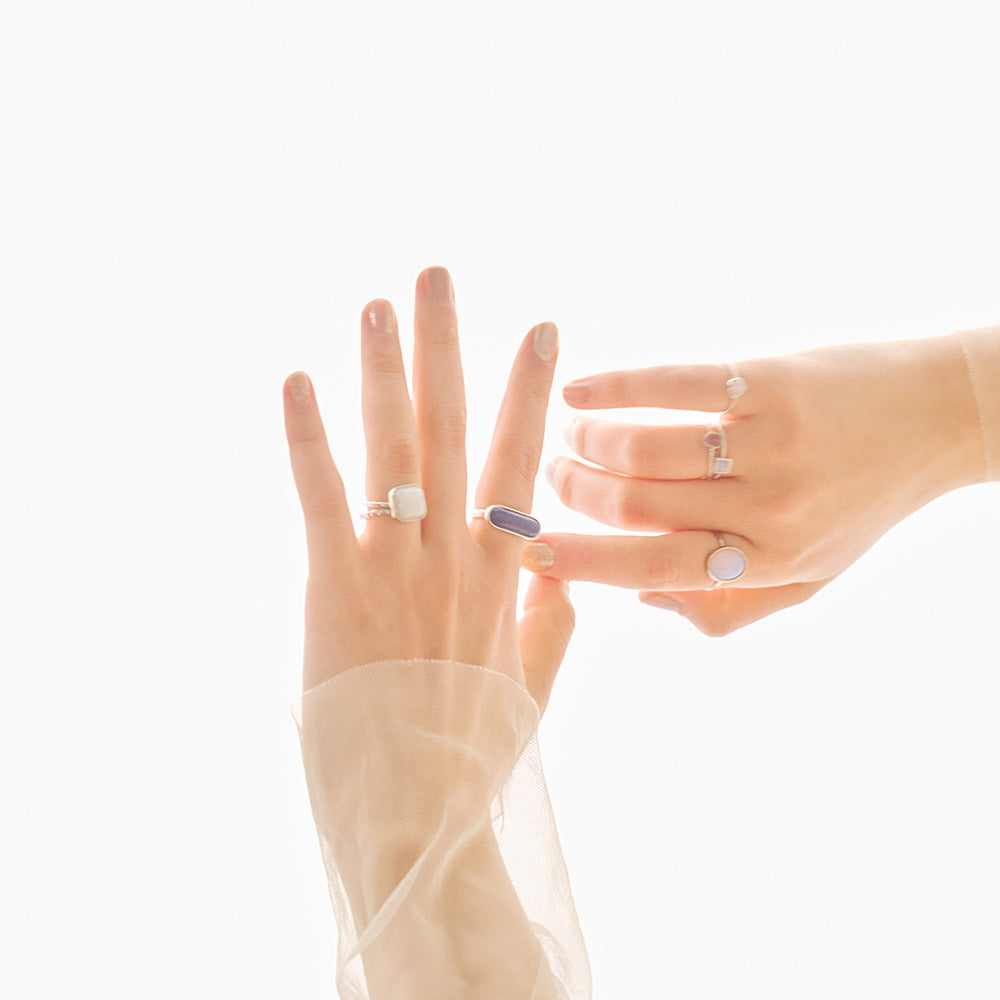 【Suu her.】リング テクスチャー ミニ ヘキサゴン フレーム 天然石 フリーサイズ 指輪 オリジナルクリアケース付き