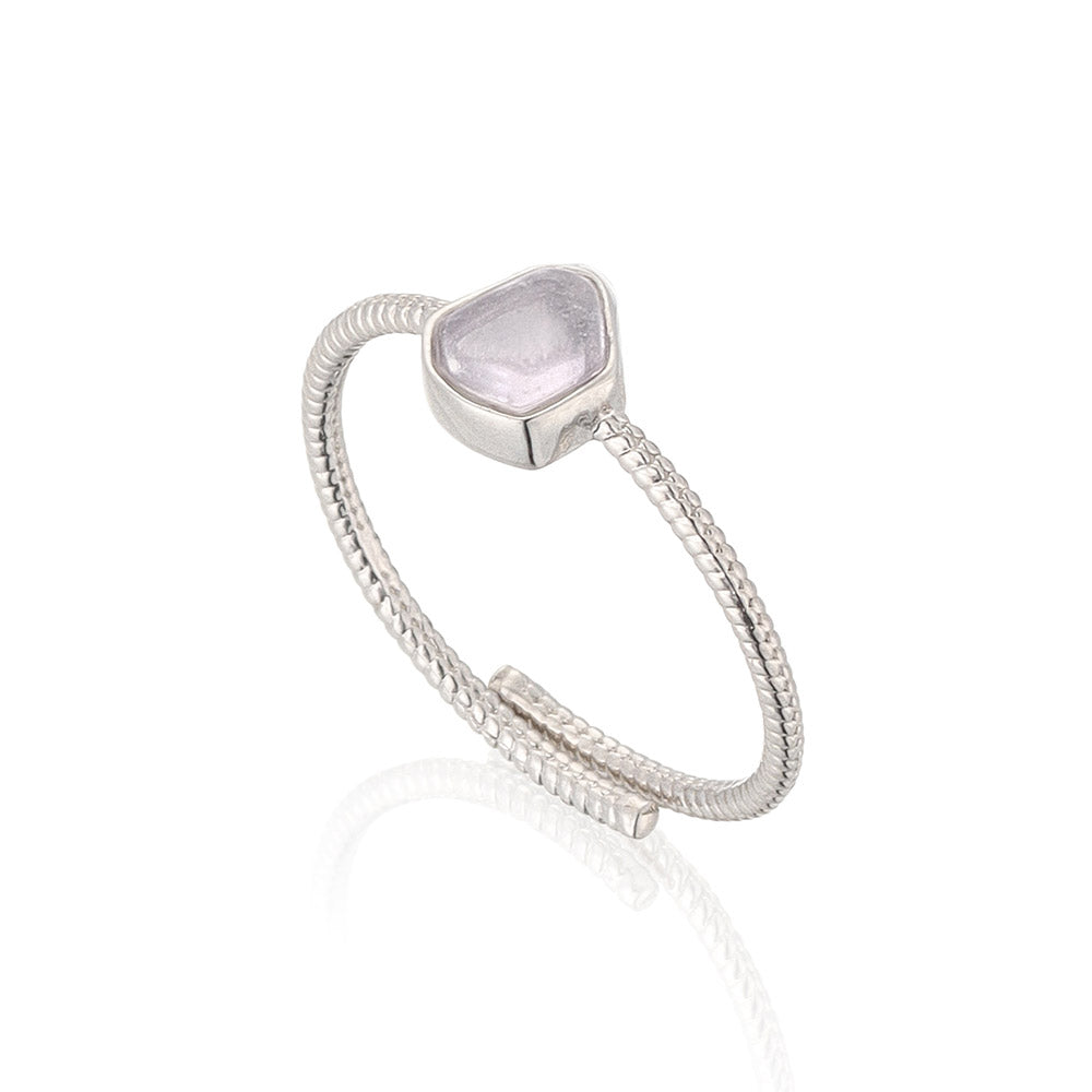 【Suu her.】リング テクスチャー ミニ ヘキサゴン フレーム 天然石 フリーサイズ 指輪 オリジナルクリアケース付き