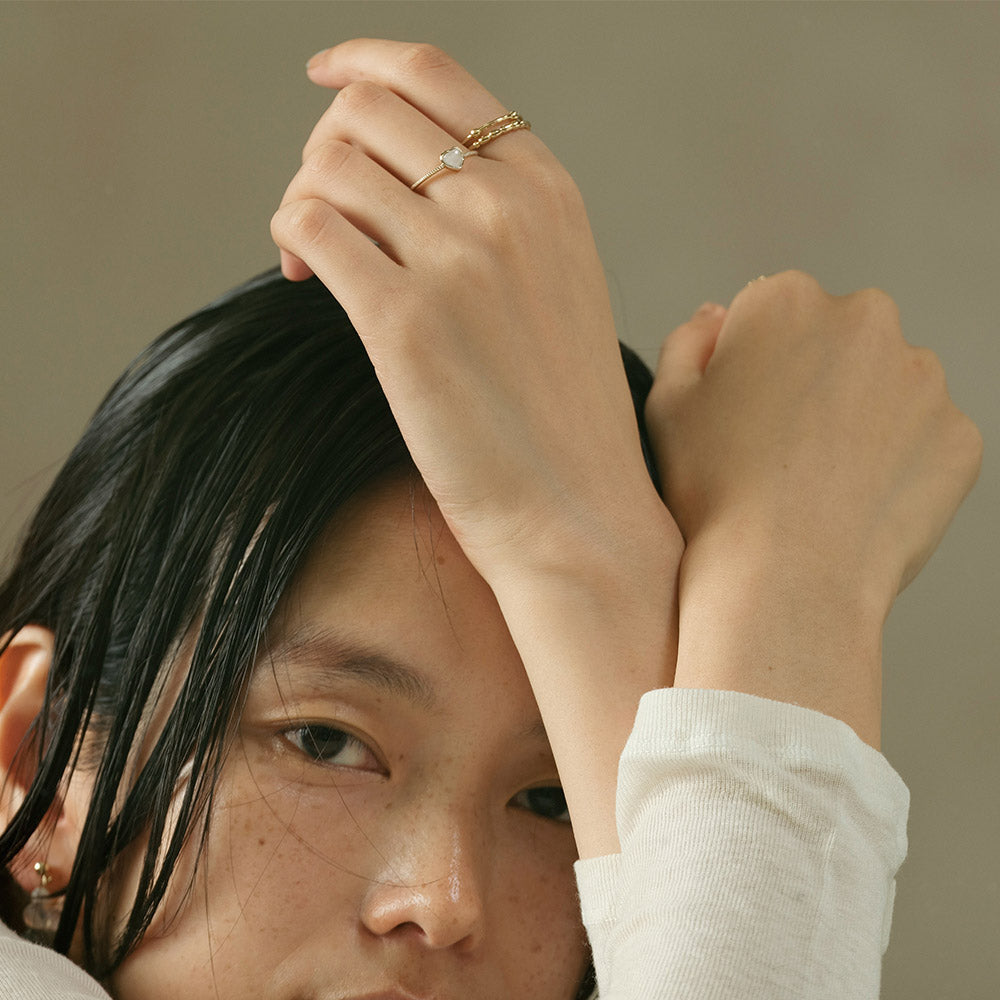 【Suu her.】リング テクスチャー ミニ ハート フレーム 天然石 フリーサイズ 指輪 オリジナルクリアケース付き