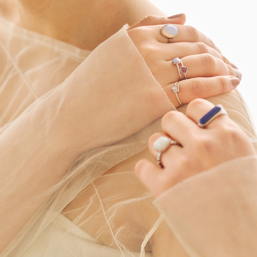 【Suu her.】リング テクスチャー ミニ ハート フレーム 天然石 フリーサイズ 指輪 オリジナルクリアケース付き