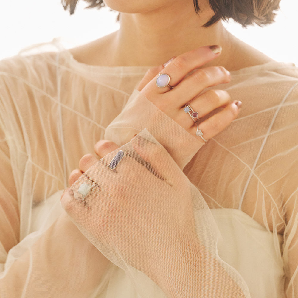 【Suu her.】リング テクスチャー ミニ ハート フレーム 天然石 フリーサイズ 指輪 オリジナルクリアケース付き