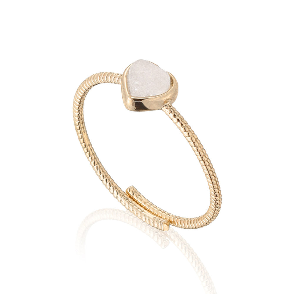 【Suu her.】リング テクスチャー ミニ ハート フレーム 天然石 フリーサイズ 指輪 オリジナルクリアケース付き