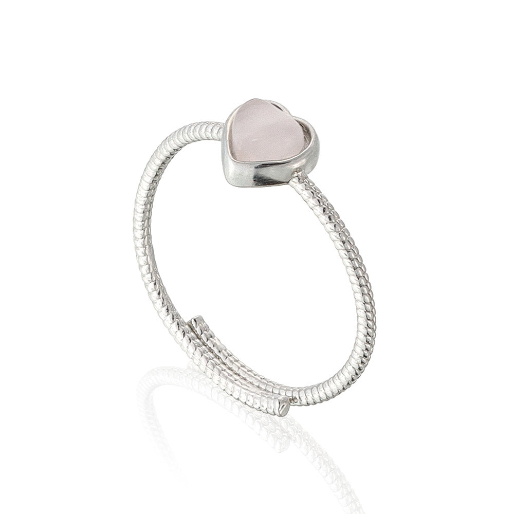 【Suu her.】リング テクスチャー ミニ ハート フレーム 天然石 フリーサイズ 指輪 オリジナルクリアケース付き