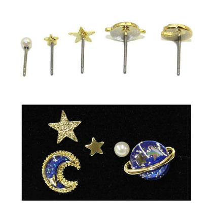 ピアス 三日月 土星 星 パール 5個セット スタッドピアス
