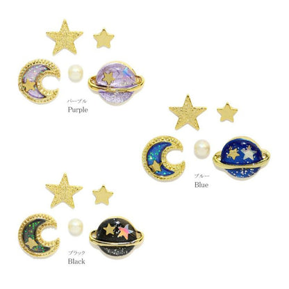 ピアス 三日月 土星 星 パール 5個セット スタッドピアス