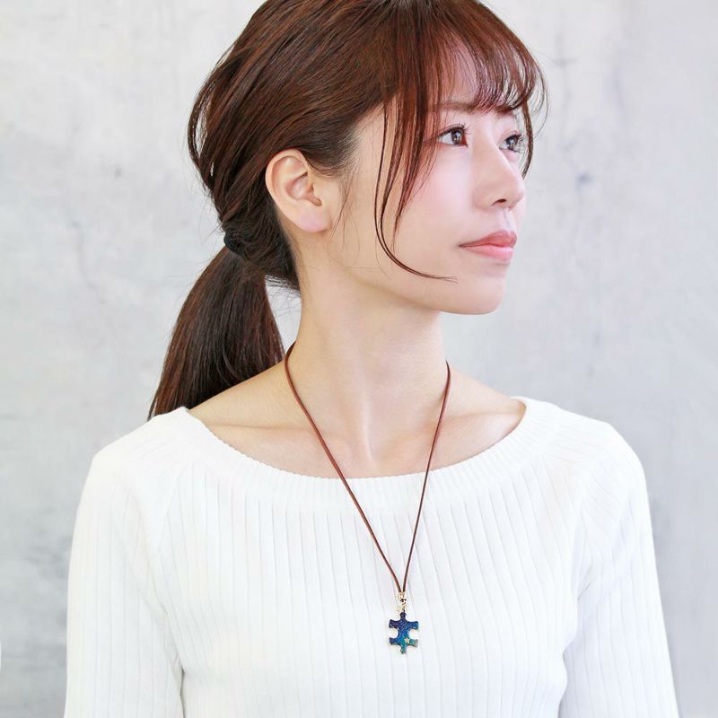 ネックレス ニッケルフリー 宇宙 パズル スター エポ 革ひも ロングネックレス