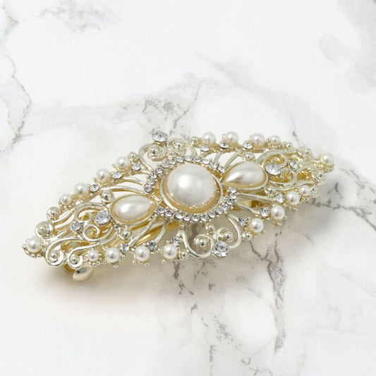 バレッタ パール ストーン 透かし 細工 ゴールド