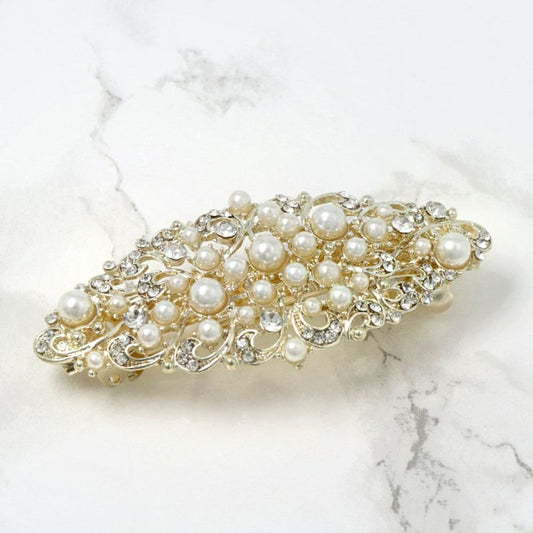 バレッタ ローンバス プラパール ガラス ゴールドメタル ヘアアクセサリー