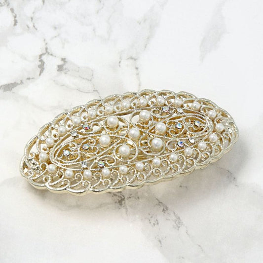 バレッタ オーバル プラパール ガラス ゴールドメタル