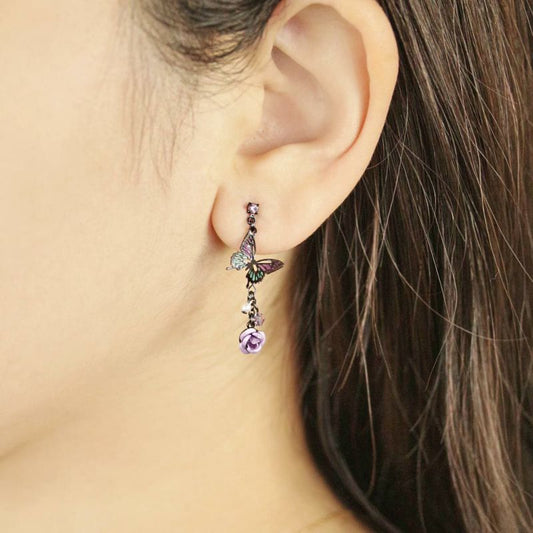 ピアス ニッケルフリー バタフライ ローズ チタンポスト スタッドピアス