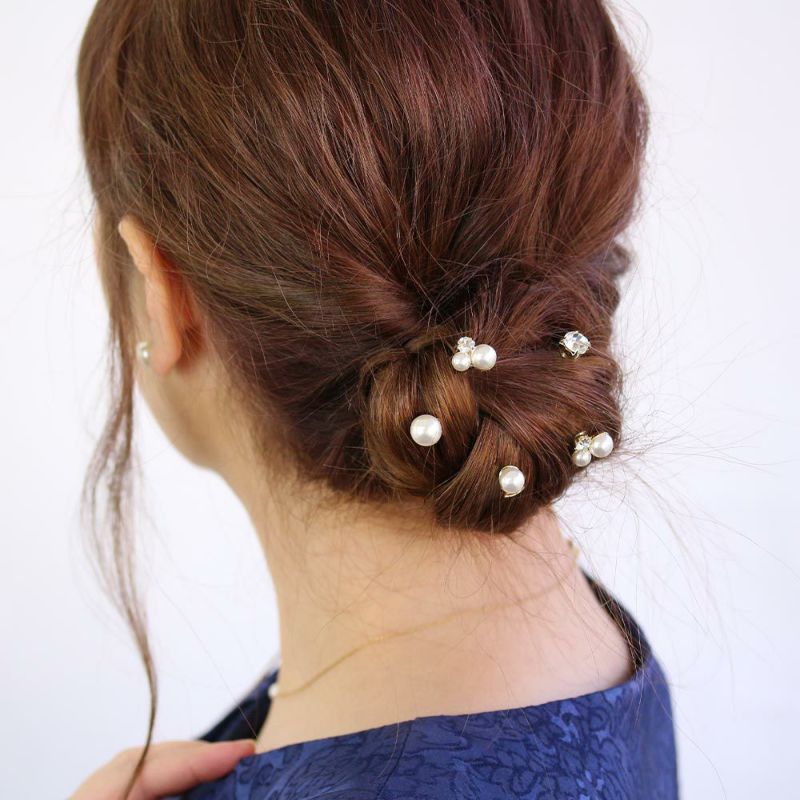 ヘアチャーム ダブル パール ストーン 5個セット